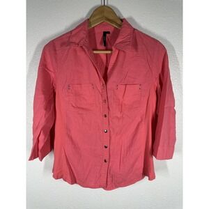 Cathy Shirt Womens Large Pink Button Front 3/4 Sleeve Lightweight Casual Top